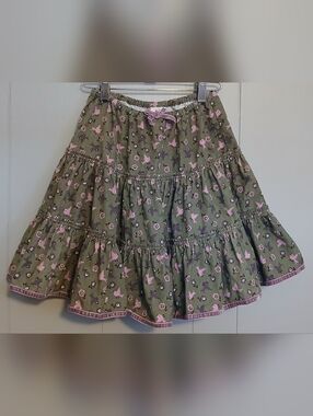 Mini Boden Girls Size 7/8 Pink Green Purple Bird Corduroy Skirt